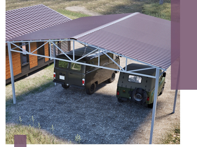 Двускатные навесы под ключ в Шарыпове — изготовление и монтаж